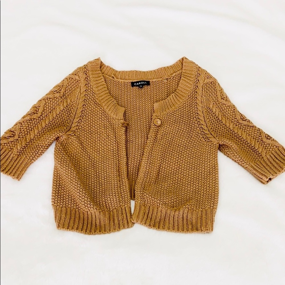 Camel Brown Weaved Small Cardigan | Size: Small